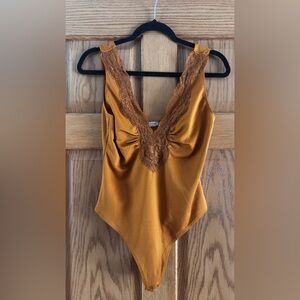 Free People Mustard Lace Trim Chemise